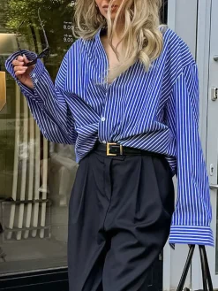 Pinstripe Breasted Loose Shirt