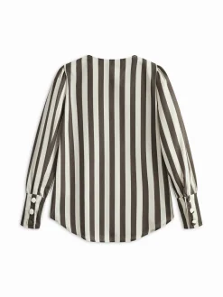 Pinstripe Button Long Sleeve Blouse