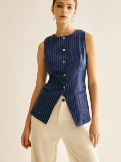 Pinstripe Button Sleeveless Shirt