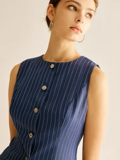 Pinstripe Button Sleeveless Shirt