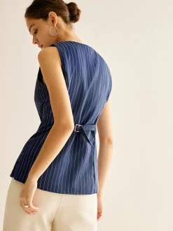 Pinstripe Button Sleeveless Shirt