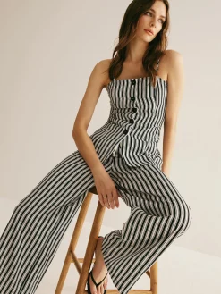 Pinstripe Button Strapless Pants Set