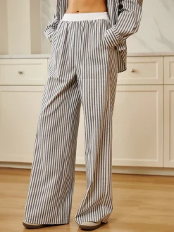 Pinstripe Contrast Binding Wide Leg Pants