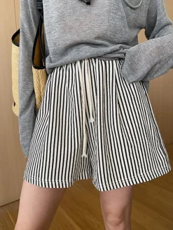 Pinstripe Drawstring Versatile Shorts