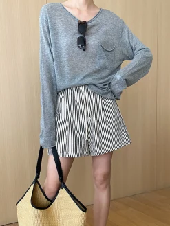Pinstripe Drawstring Versatile Shorts