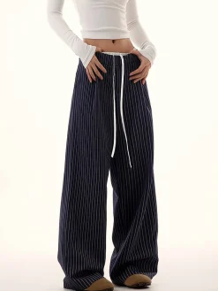 Pinstripe Drawstring Wide Leg Pants