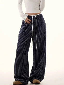Pinstripe Drawstring Wide Leg Pants