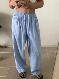 Pinstripe Drawstring Wide-Leg Pants