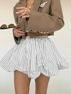 Pinstripe Elastic Waist Bubble Skirt