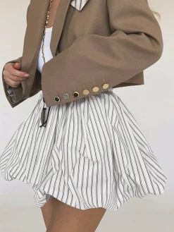 Pinstripe Elastic Waist Bubble Skirt