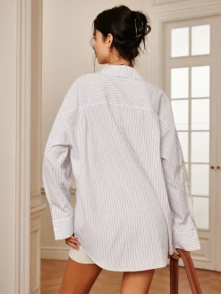 Pinstripe Lace Patchwork Lapel Shirt