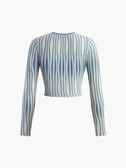 Pinstripe Lace Up Knit Cardigan