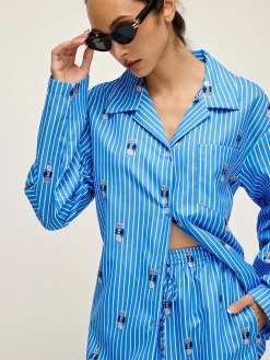 Pinstripe Lapel Printed Pants Set