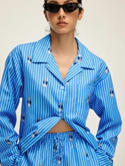 Pinstripe Lapel Printed Pants Set