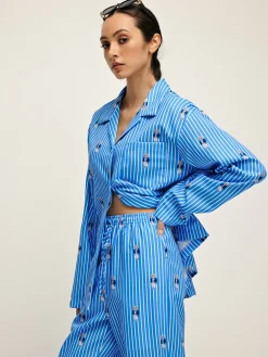 Pinstripe Lapel Printed Pants Set