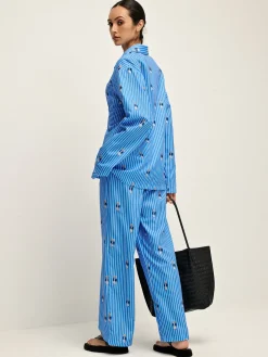 Pinstripe Lapel Printed Pants Set