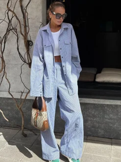 Pinstripe Long Sleeve Pants Set