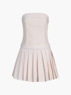 Pinstripe Pleat Tube Short Dress
