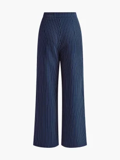 Pinstripe Pleated Wide-Leg Pants