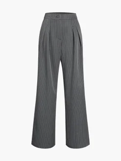 Pinstripe Pleated Wide-Leg Pants