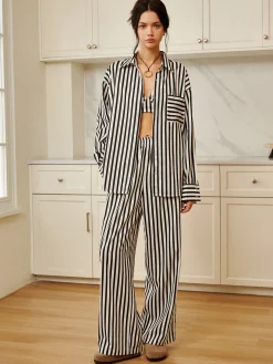 Pinstripe Pocket Three Piece Pants Set