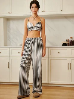 Pinstripe Pocket Three Piece Pants Set