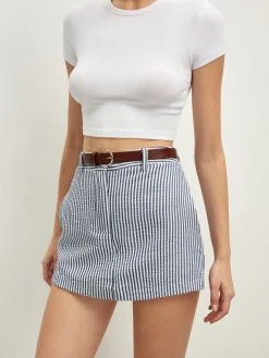 Pinstripe Pockets Shorts With Belt