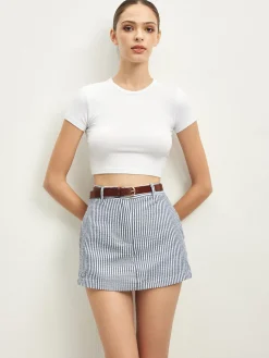 Pinstripe Pockets Shorts With Belt