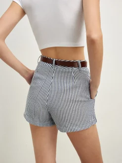 Pinstripe Pockets Shorts With Belt