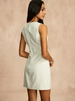 Pinstripe Pockets Zipper Dress