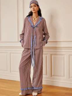 Pinstripe Ruffle Tie Front Shirt