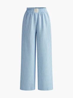 Pinstripe Wide-Leg Long Pants