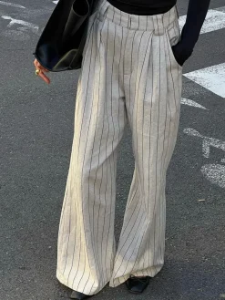Pinstripe Zippered Wide Leg Pants