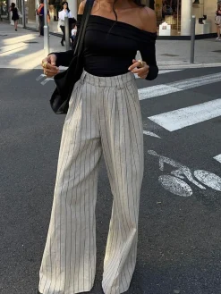 Pinstripe Zippered Wide Leg Pants