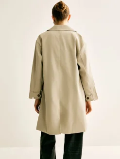 Pinstripe-Cuff Long Trench Coat