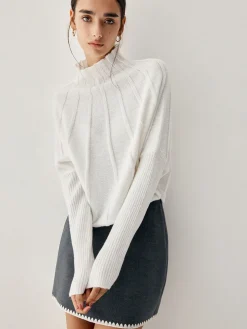 Piping Mock Neck Long Sleeve Knit Top