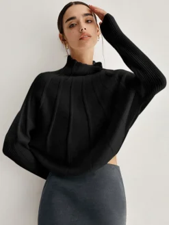 Piping Mock Neck Long Sleeve Knit Top