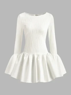 Piping Pleated Zipper Dress