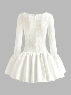 Piping Pleated Zipper Dress