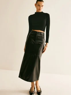 Piping PU Leather A-Line Skirt