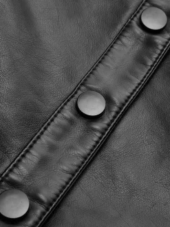 Piping Rivet Button PU Leather Jacket