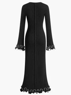 Piping Ruffle Drawstring Knit Dress