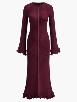 Piping Ruffle Drawstring Knit Dress