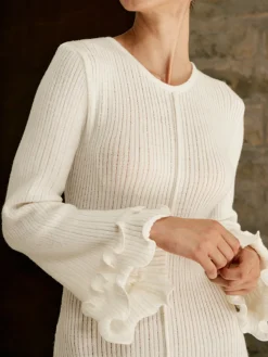 Piping Ruffle Drawstring Knit Dress