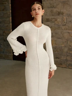 Piping Ruffle Drawstring Knit Dress