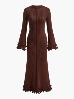 Piping Ruffle Drawstring Knit Dress