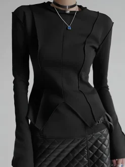 Piping Slim Jersey Blouse