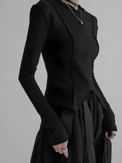 Piping Slim Jersey Blouse