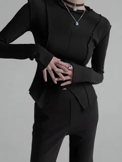 Piping Slim Jersey Blouse