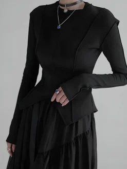 Piping Slim Jersey Blouse